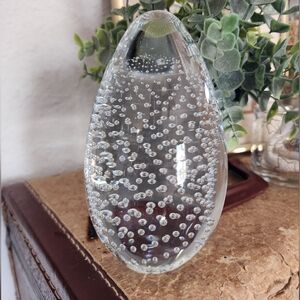 80s Clear Glass Controlled Bubble Egg Paperweight